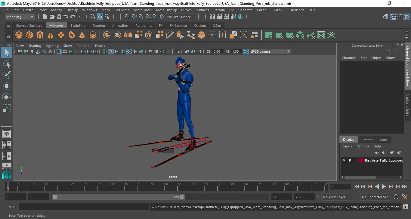 Biathlete Fully Equipped USA Team Standing Pose 3D