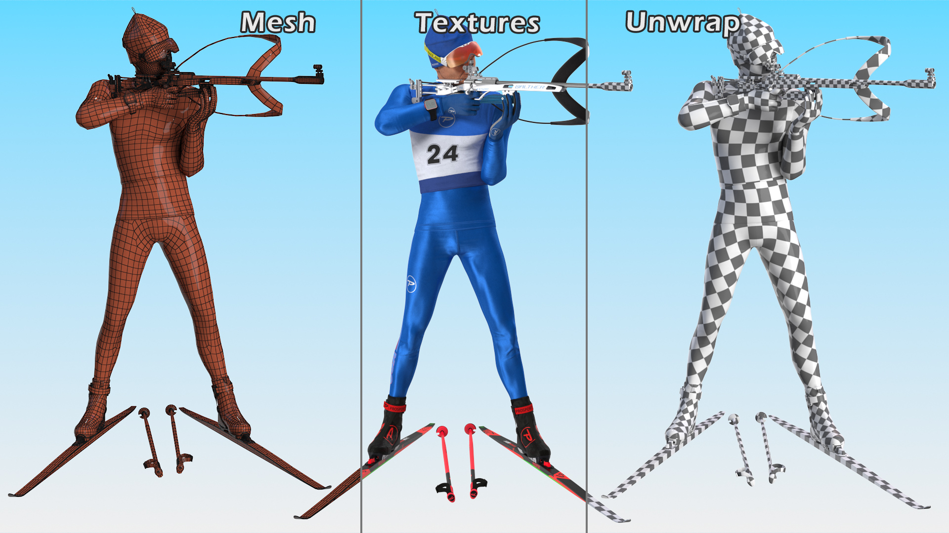 Biathlete Fully Equipped USA Team Standing Pose 3D