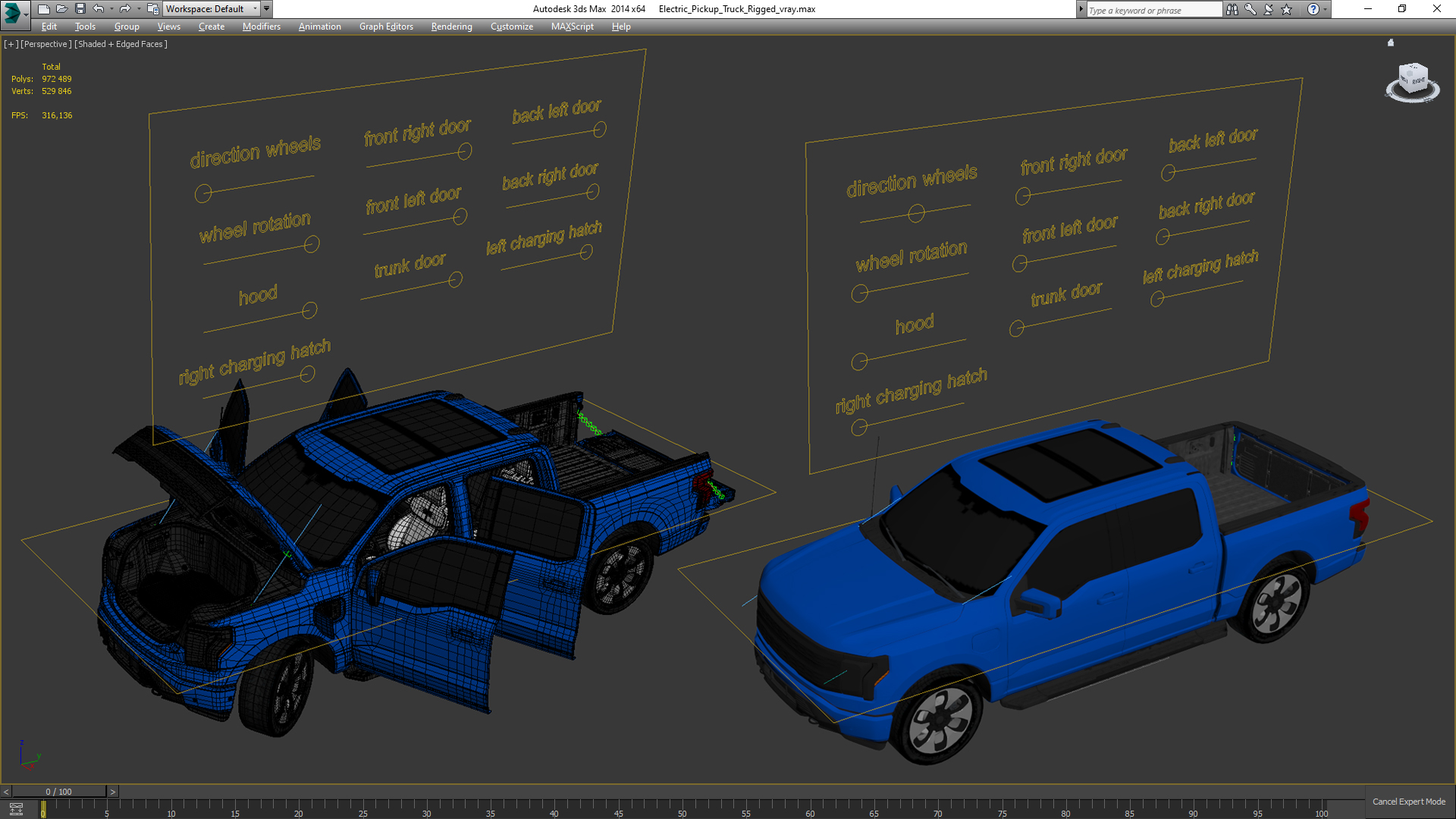 3D Electric Pickup Truck Rigged model