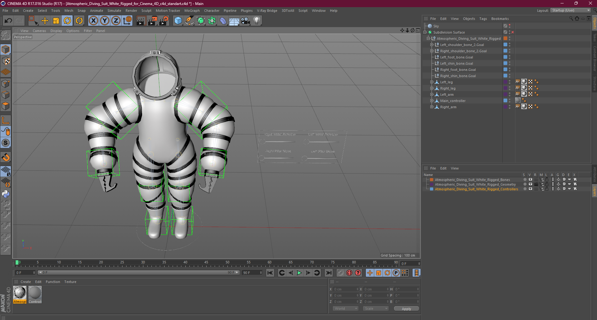 3D model Atmospheric Diving Suit White Rigged for Cinema 4D