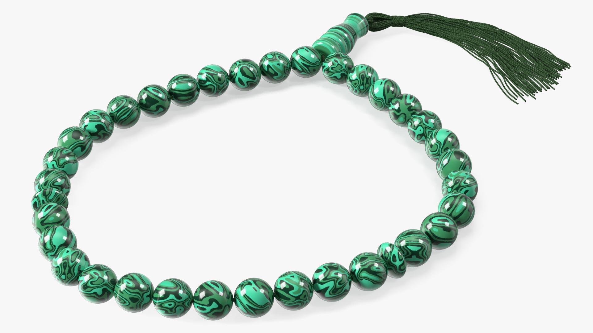 3D model Traditional Islamic Prayer Beads with Tassel Green
