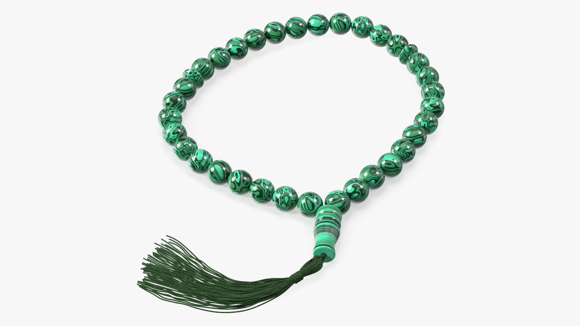 3D model Traditional Islamic Prayer Beads with Tassel Green
