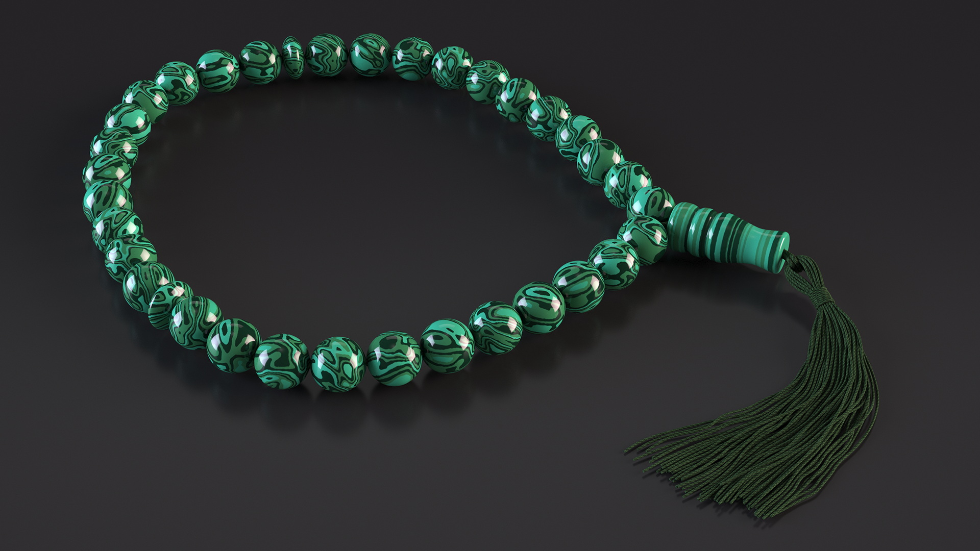 3D model Traditional Islamic Prayer Beads with Tassel Green
