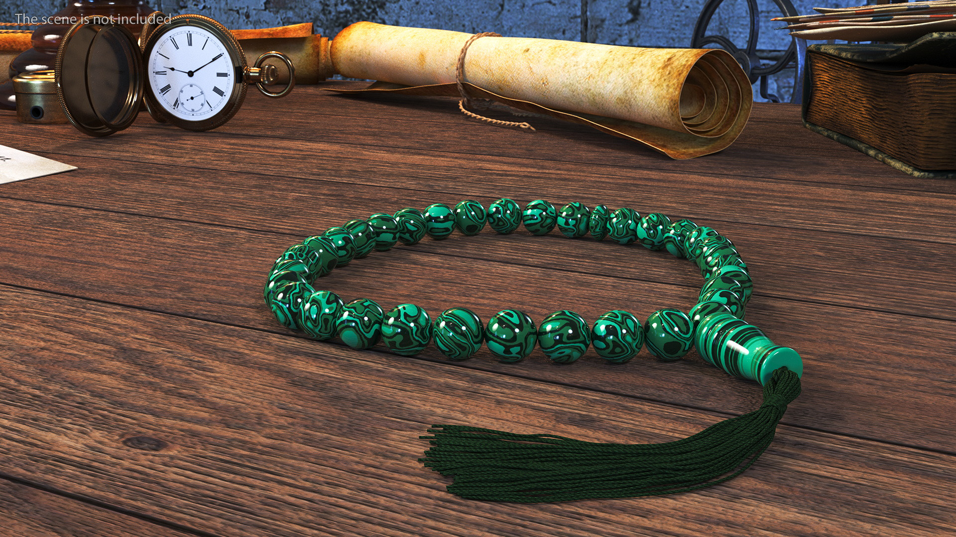 3D model Traditional Islamic Prayer Beads with Tassel Green