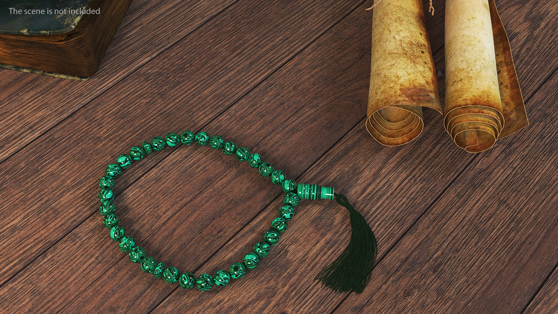 3D model Traditional Islamic Prayer Beads with Tassel Green