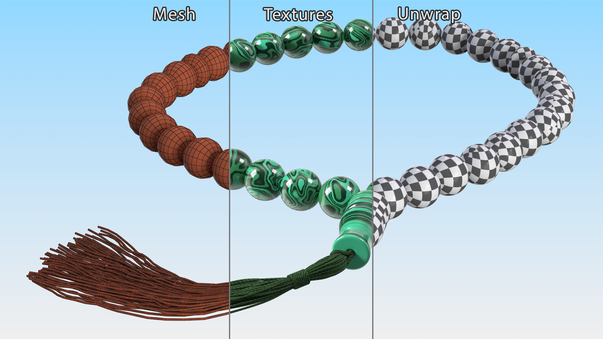 3D model Traditional Islamic Prayer Beads with Tassel Green