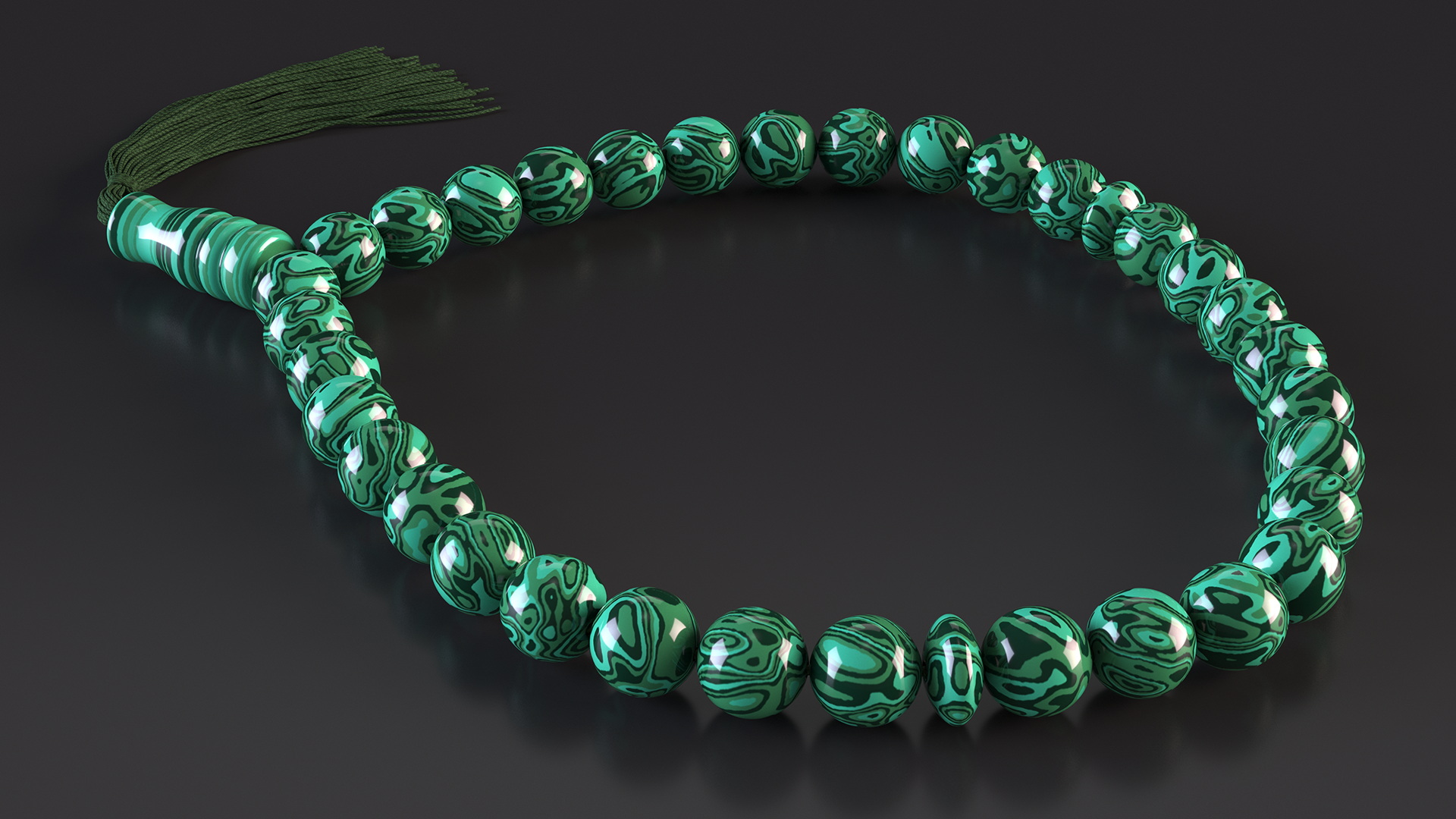3D model Traditional Islamic Prayer Beads with Tassel Green