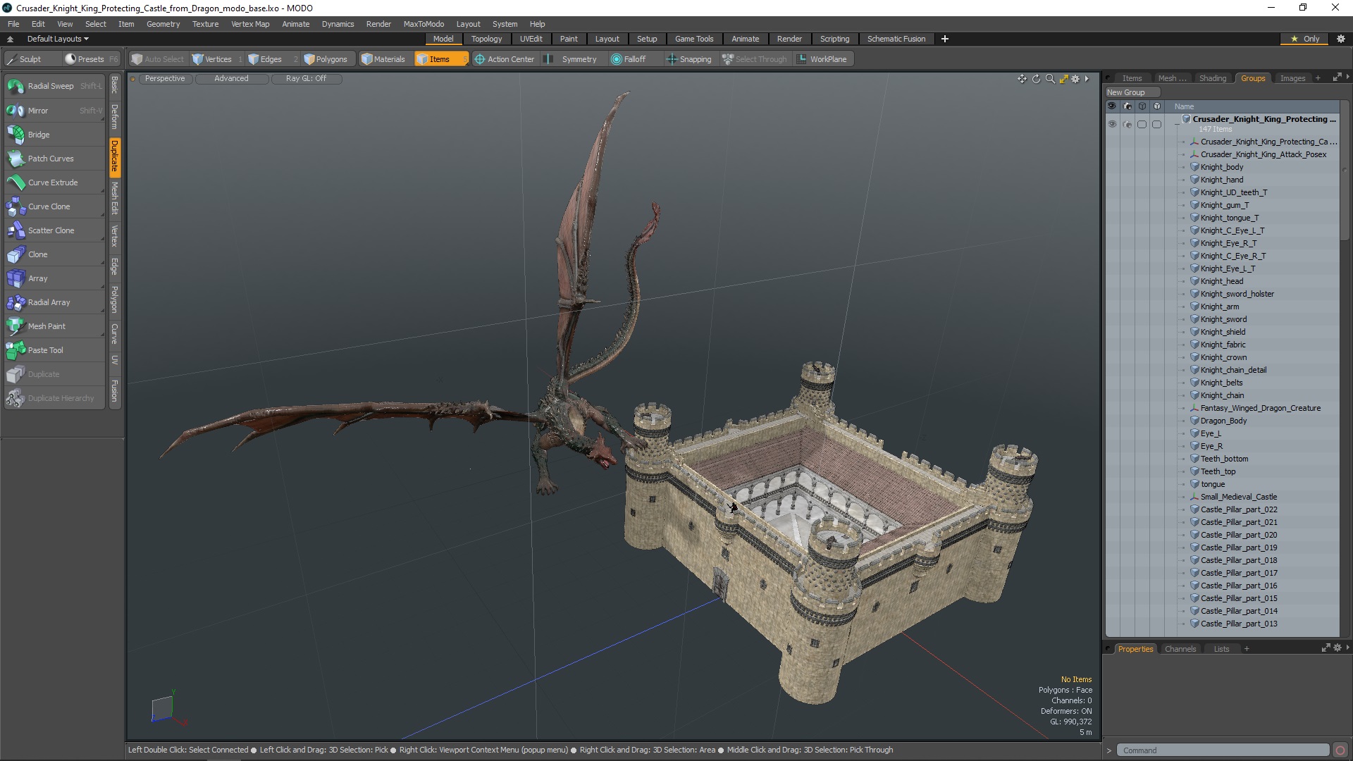 3D model Crusader Knight King Protecting Castle from Dragon