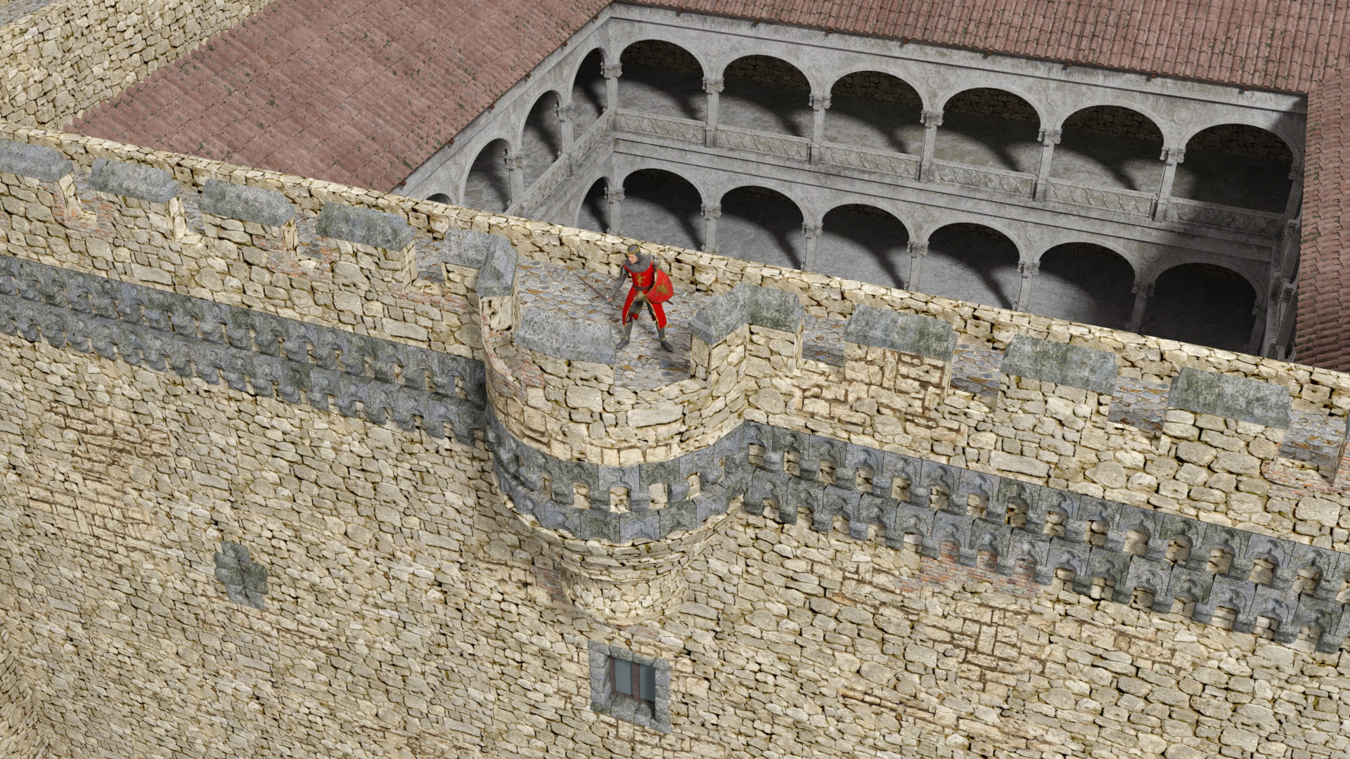 3D model Crusader Knight King Protecting Castle from Dragon