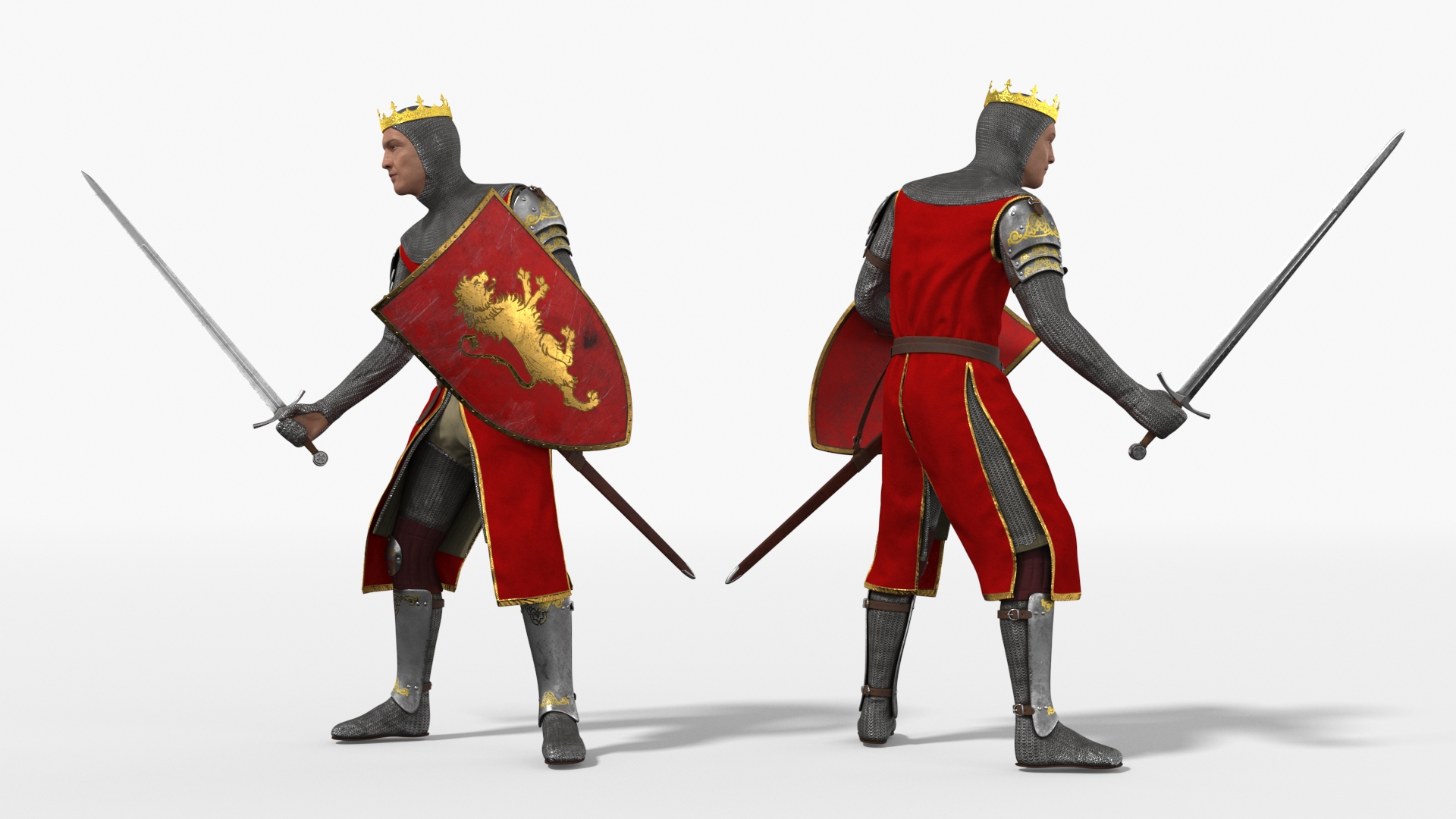 3D model Crusader Knight King Protecting Castle from Dragon
