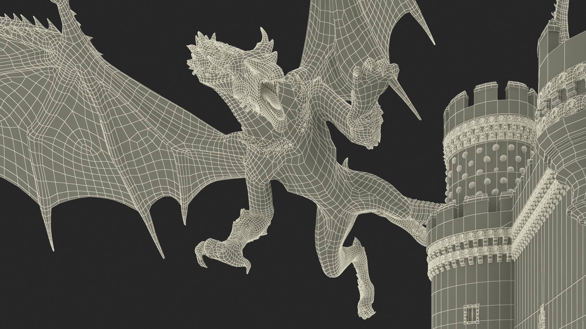 3D model Crusader Knight King Protecting Castle from Dragon