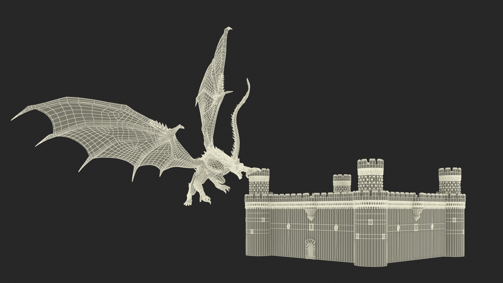 3D model Crusader Knight King Protecting Castle from Dragon