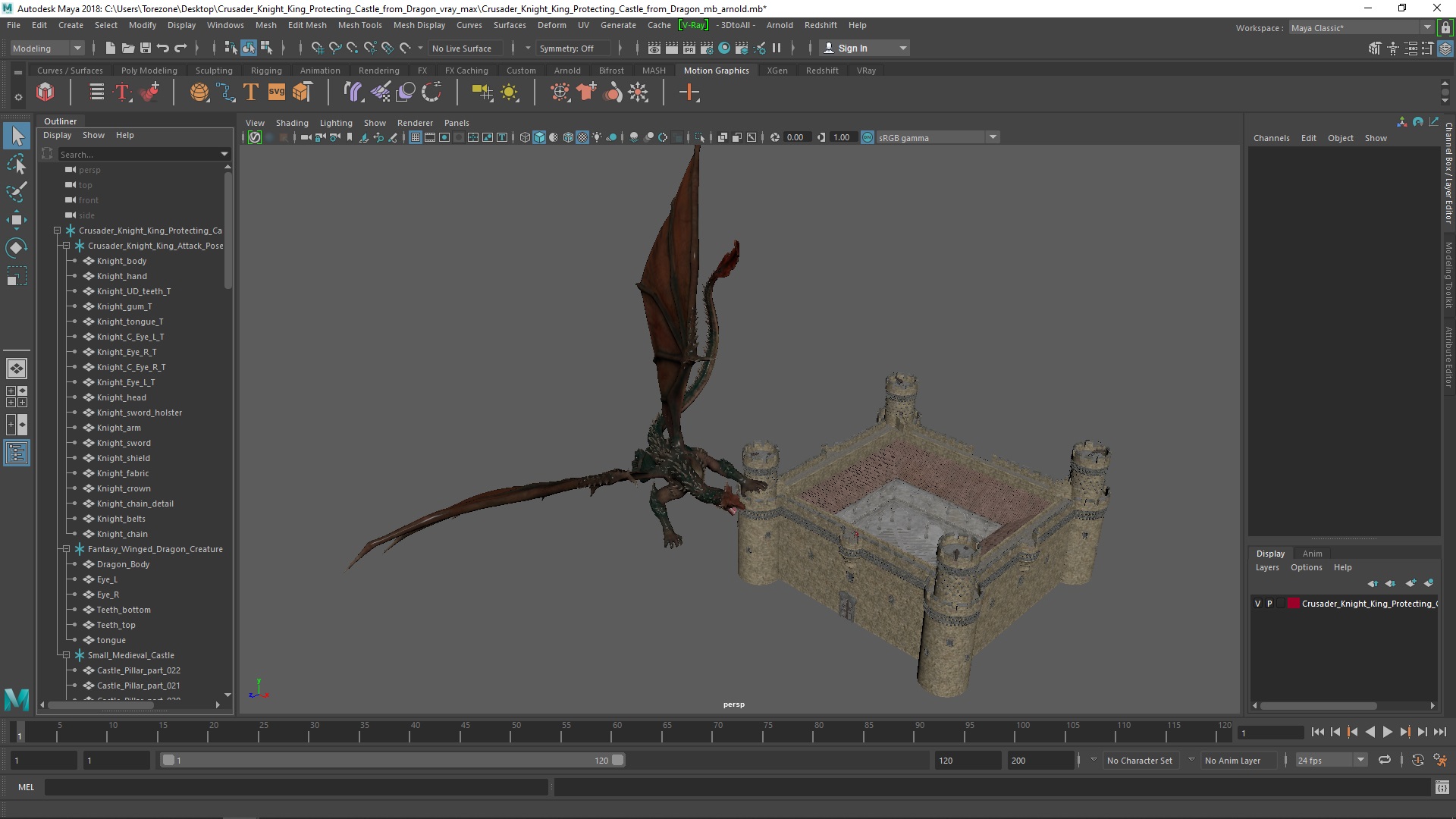 3D model Crusader Knight King Protecting Castle from Dragon