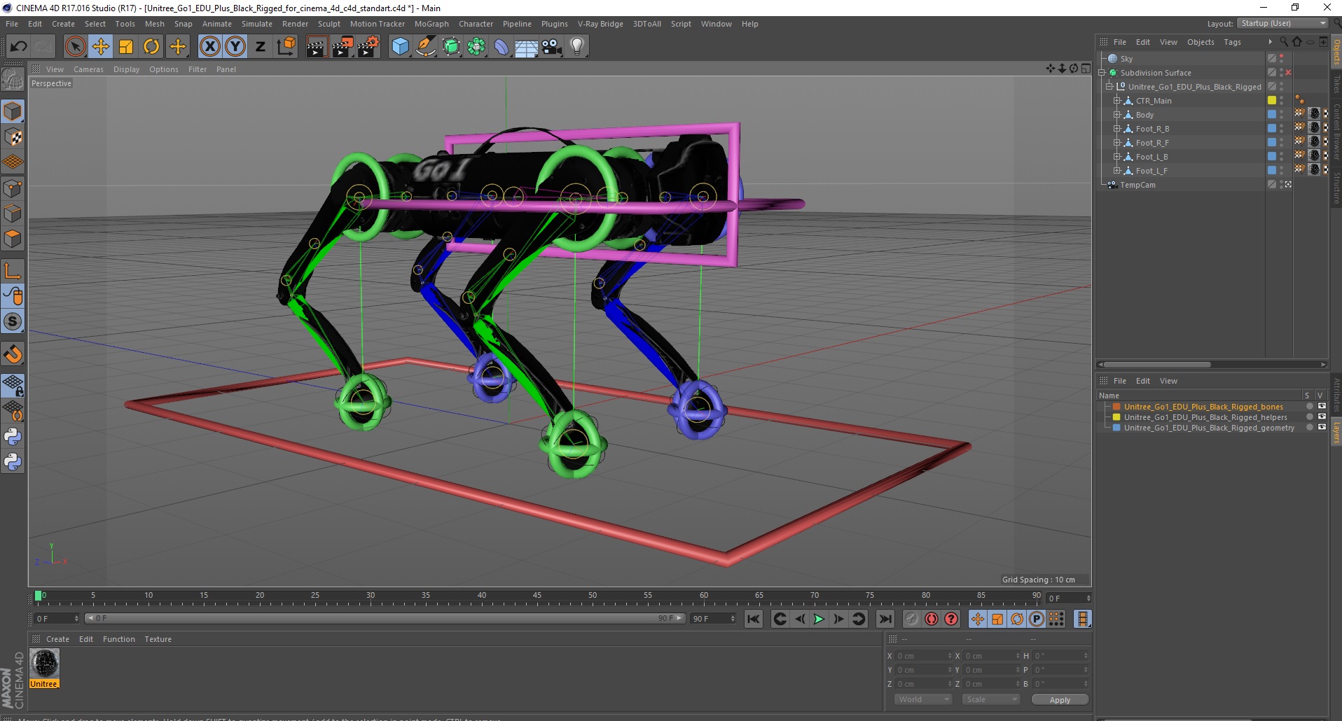 Unitree Go1 EDU Plus Black Rigged for Cinema 4D 3D