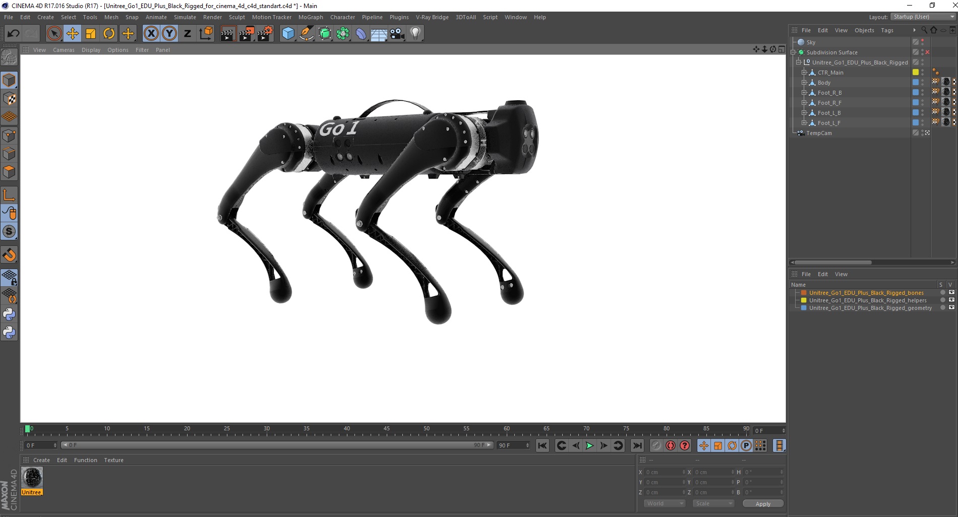 Unitree Go1 EDU Plus Black Rigged for Cinema 4D 3D