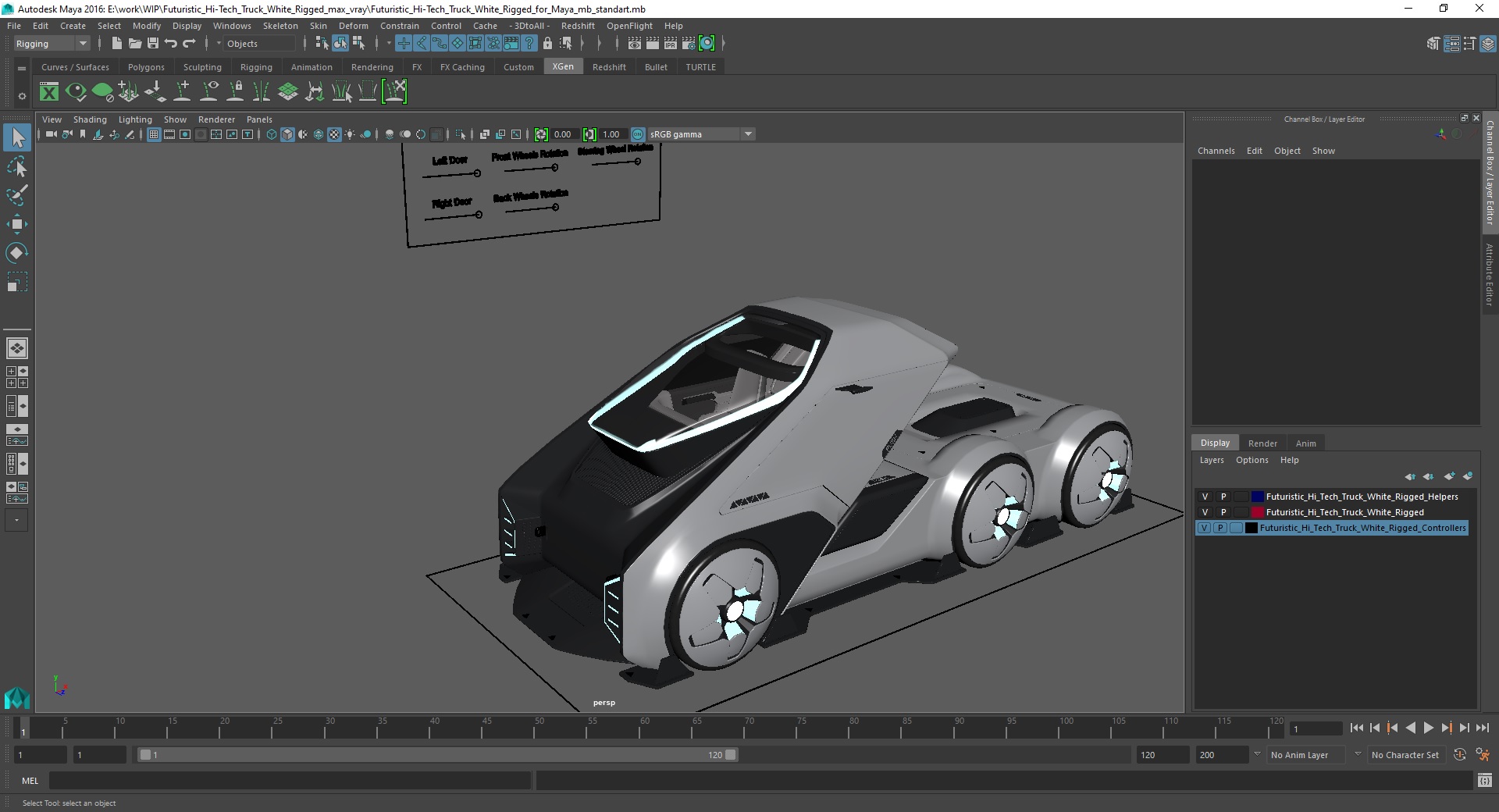 3D Futuristic Hi-Tech Truck White Rigged for Maya