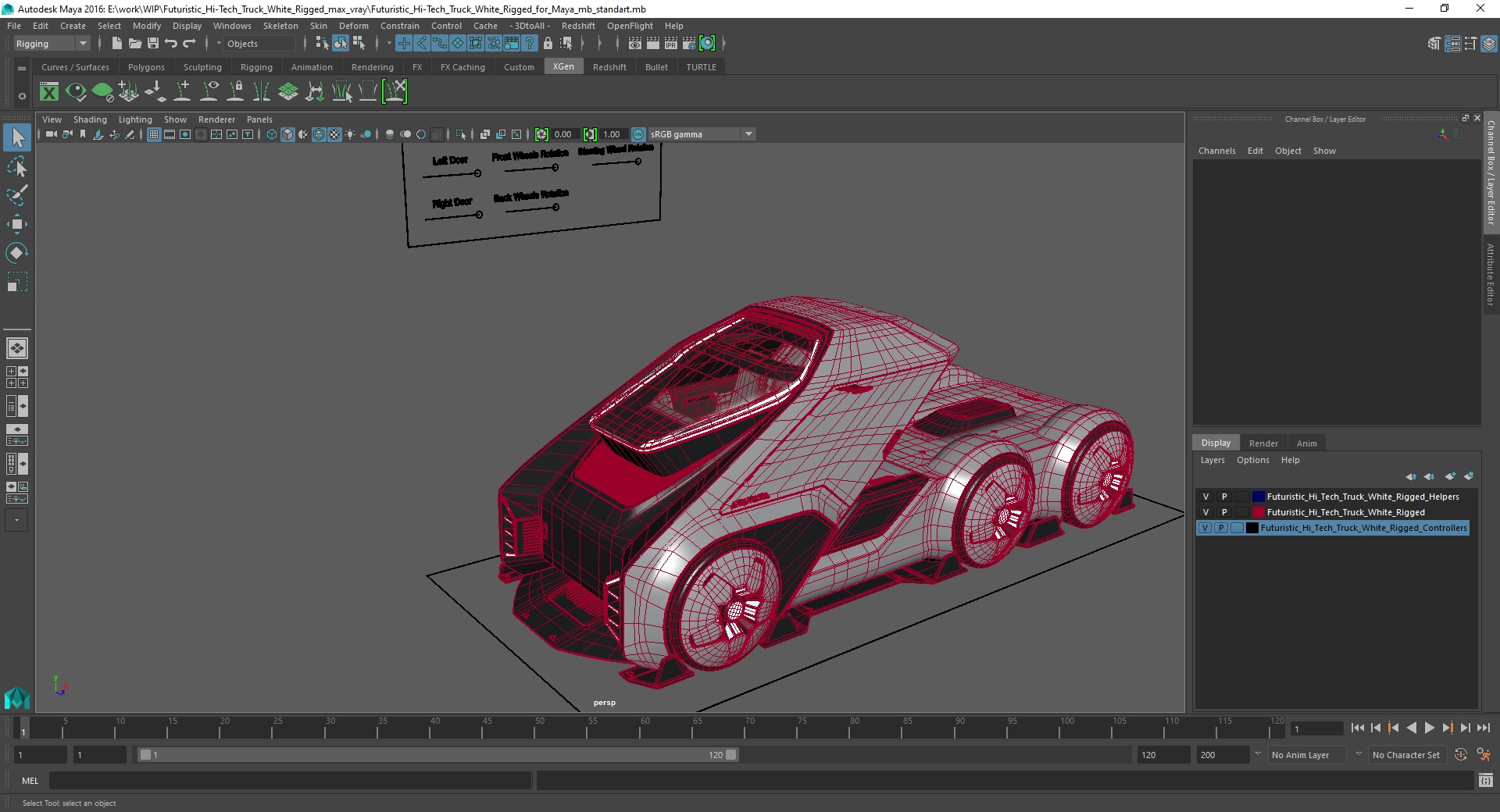 3D Futuristic Hi-Tech Truck White Rigged for Maya