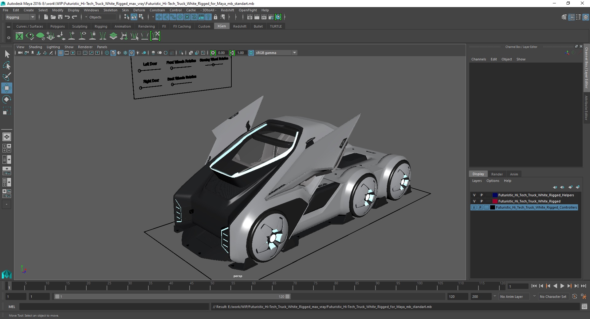 3D Futuristic Hi-Tech Truck White Rigged for Maya