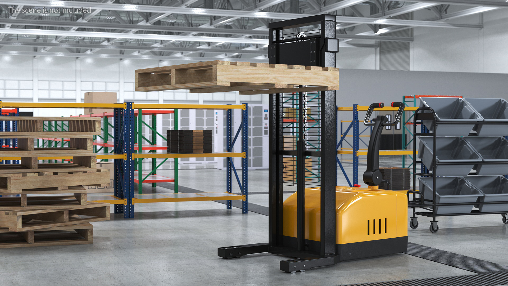 3D Pallet Stacker Everest Yellow with Wooden Pallet model