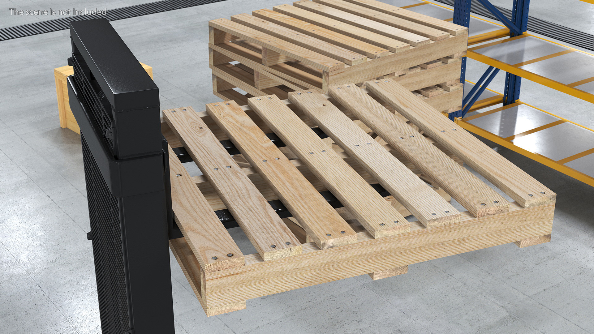 3D Pallet Stacker Everest Yellow with Wooden Pallet model
