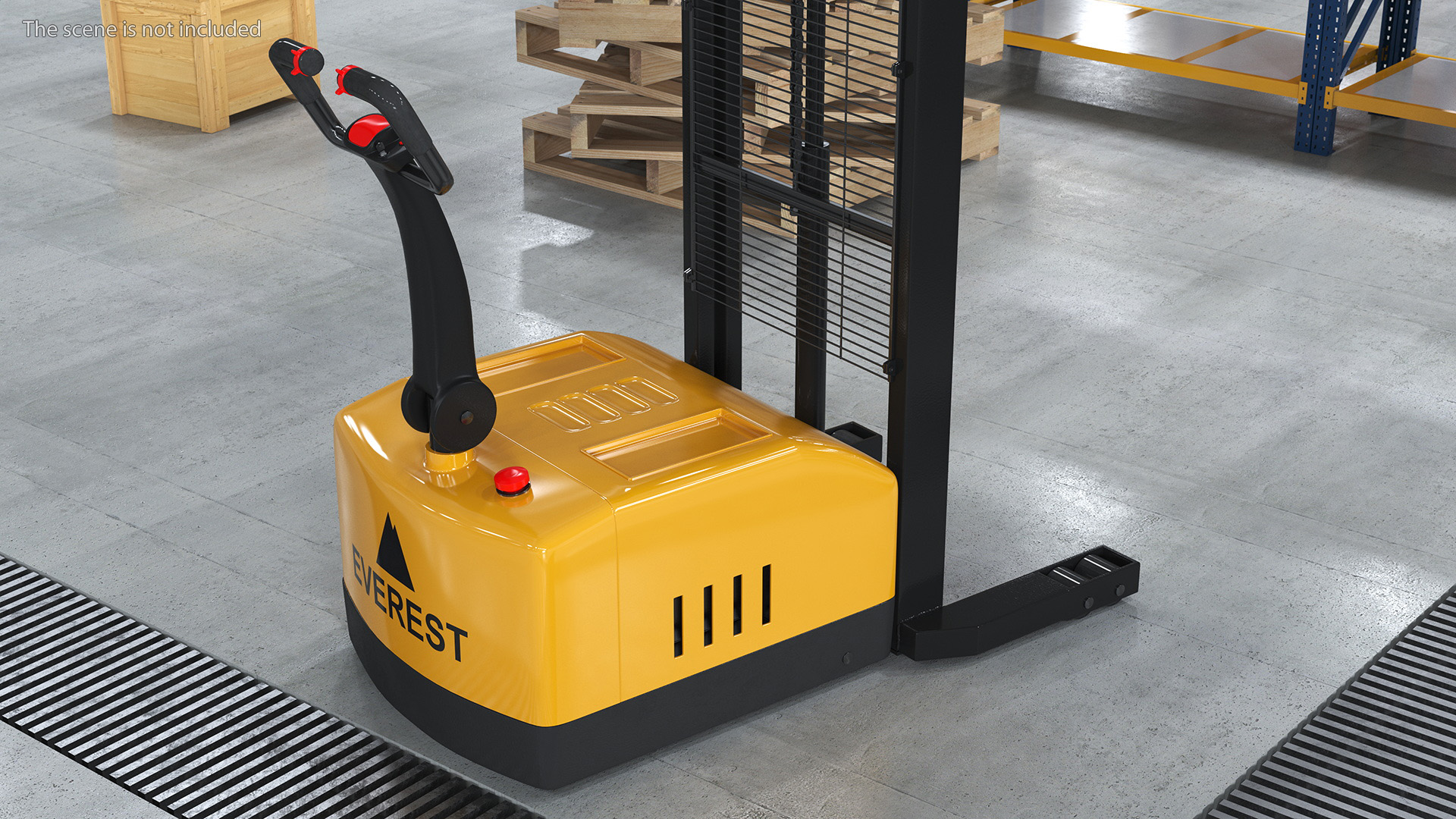 3D Pallet Stacker Everest Yellow with Wooden Pallet model