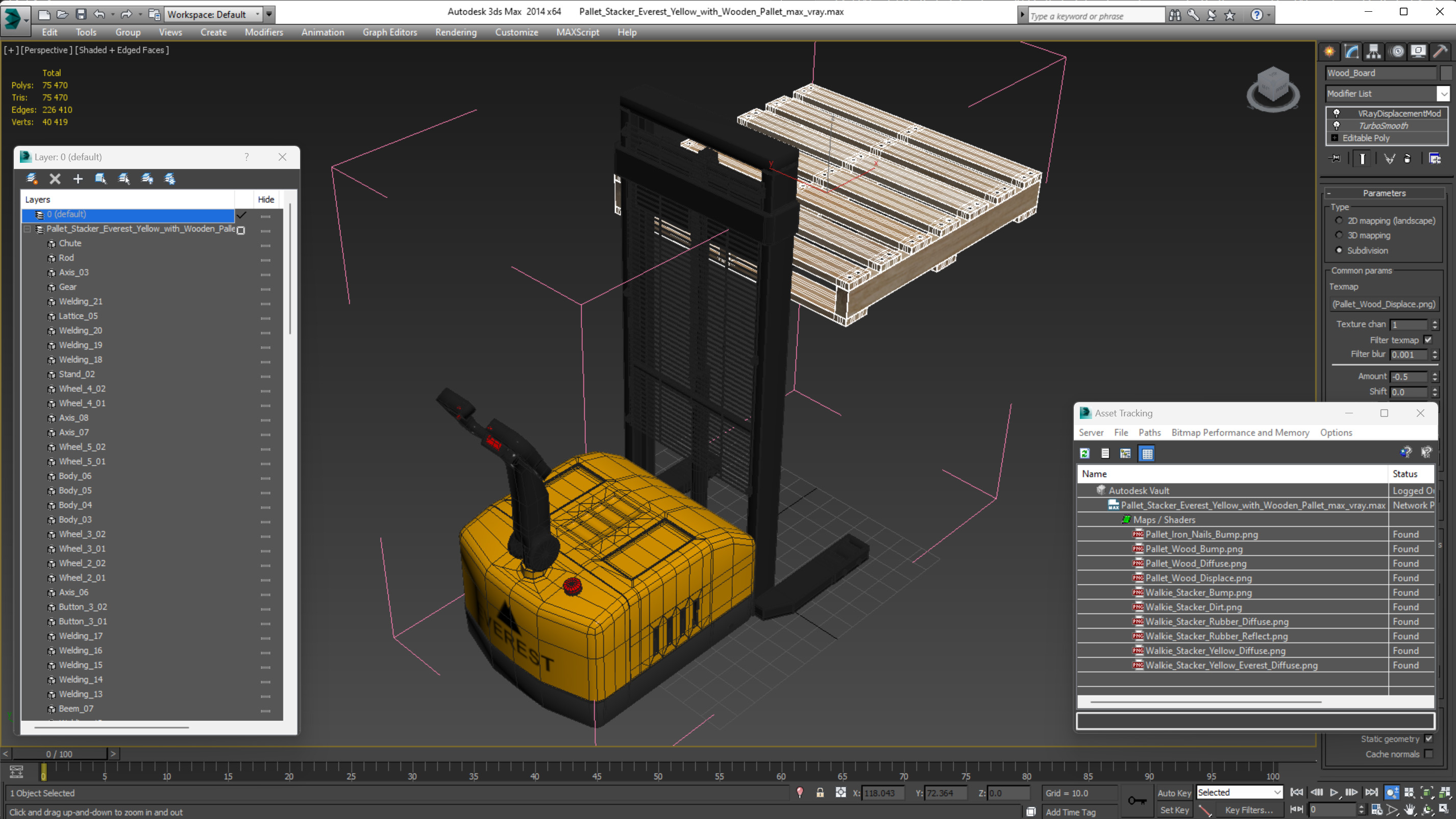 3D Pallet Stacker Everest Yellow with Wooden Pallet model
