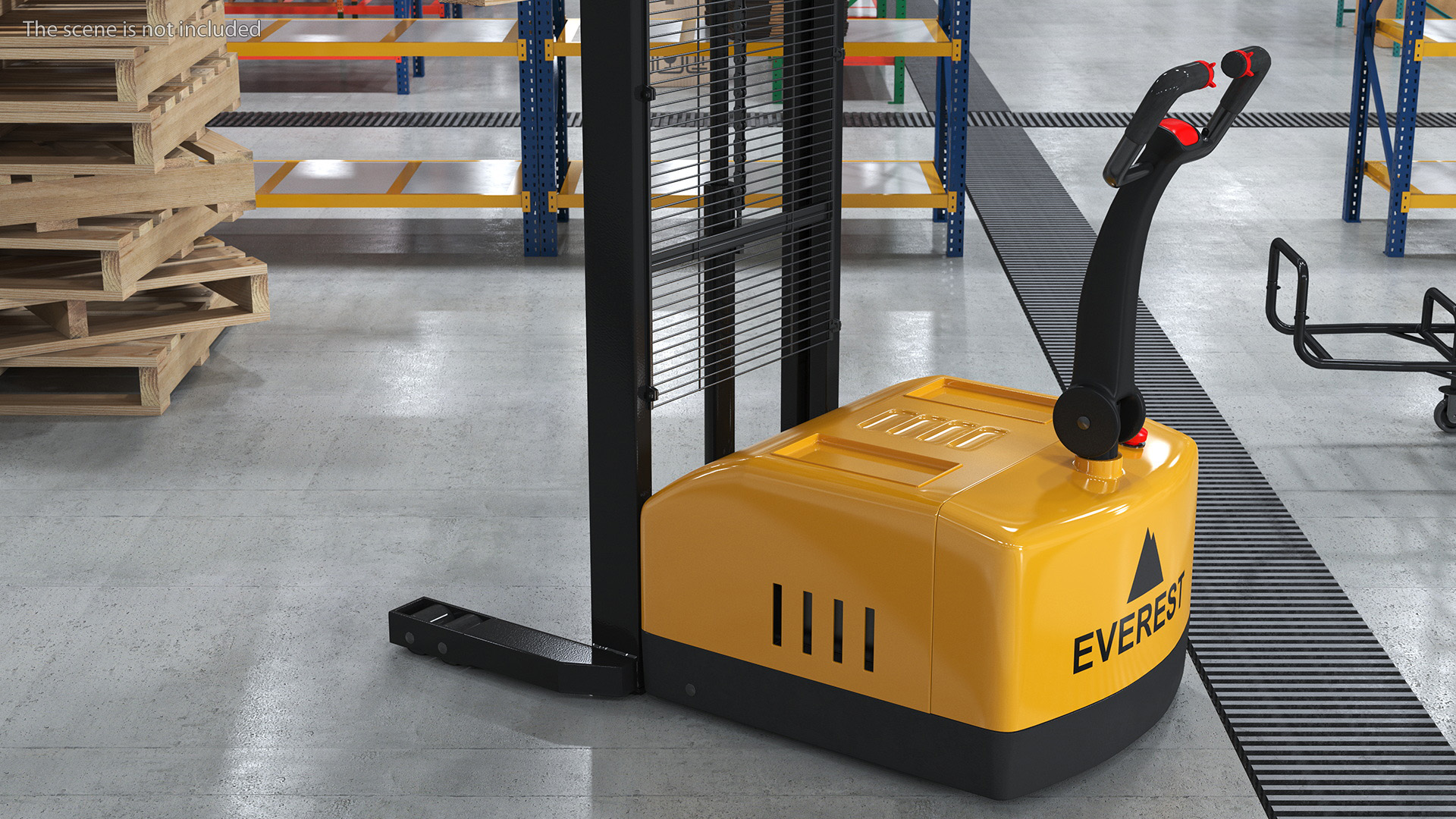 3D Pallet Stacker Everest Yellow with Wooden Pallet model