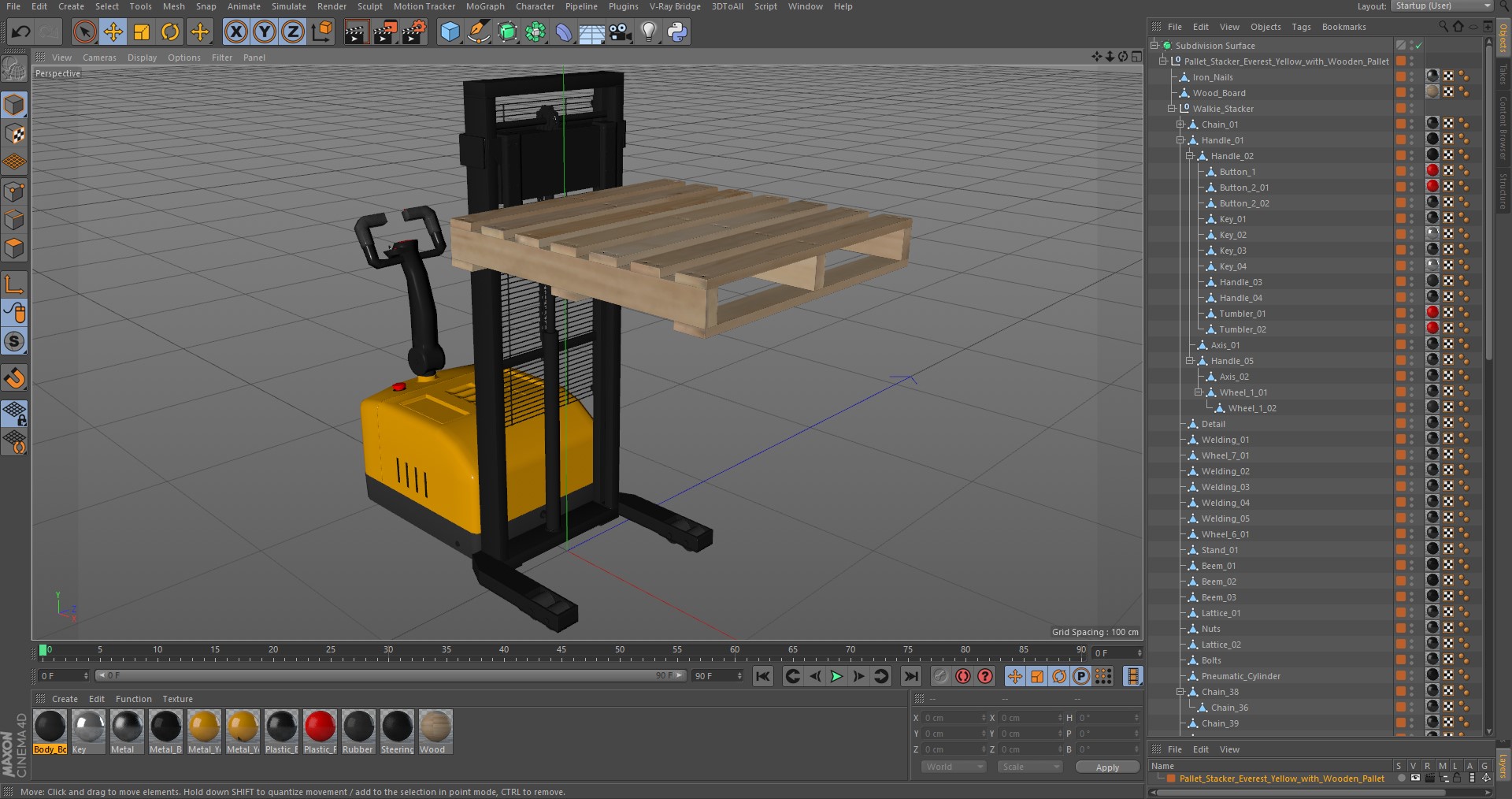 3D Pallet Stacker Everest Yellow with Wooden Pallet model