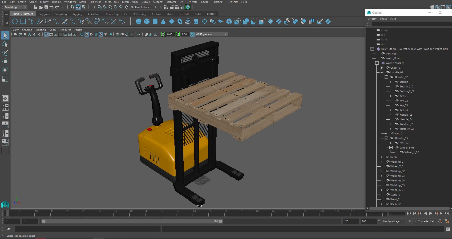 3D Pallet Stacker Everest Yellow with Wooden Pallet model