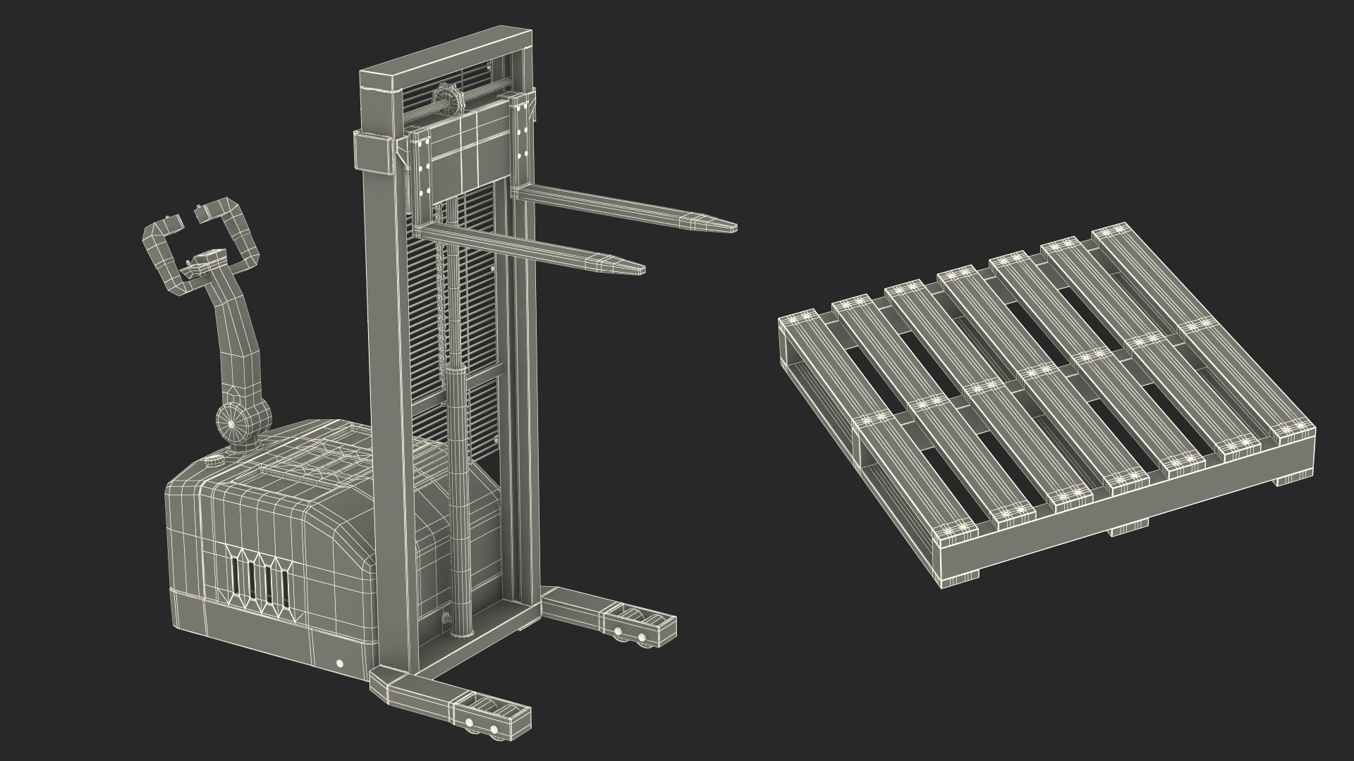 3D Pallet Stacker Everest Yellow with Wooden Pallet model