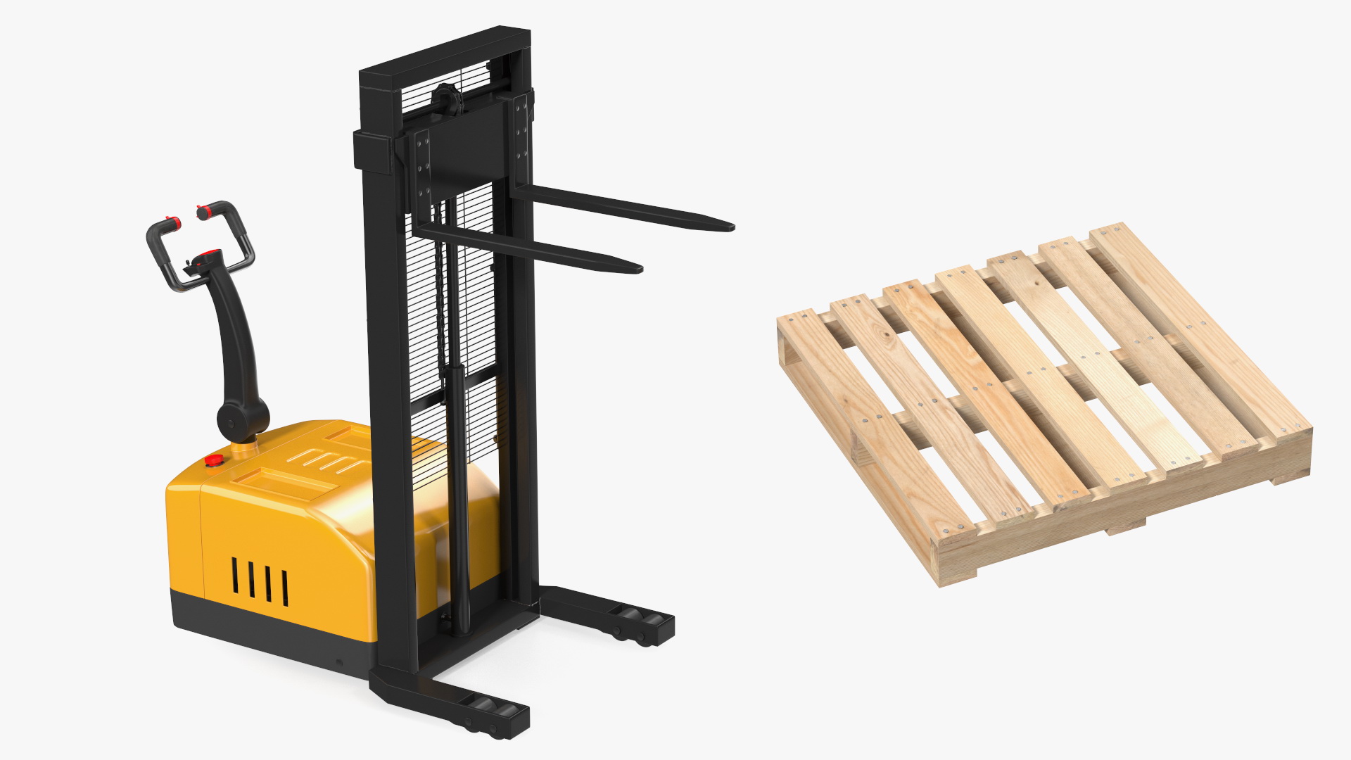 3D Pallet Stacker Everest Yellow with Wooden Pallet model