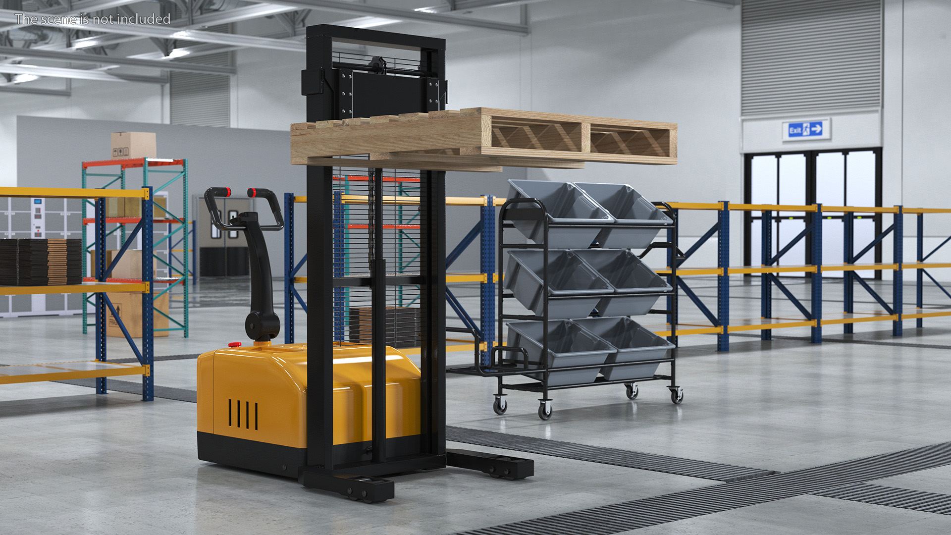 3D Pallet Stacker Everest Yellow with Wooden Pallet model