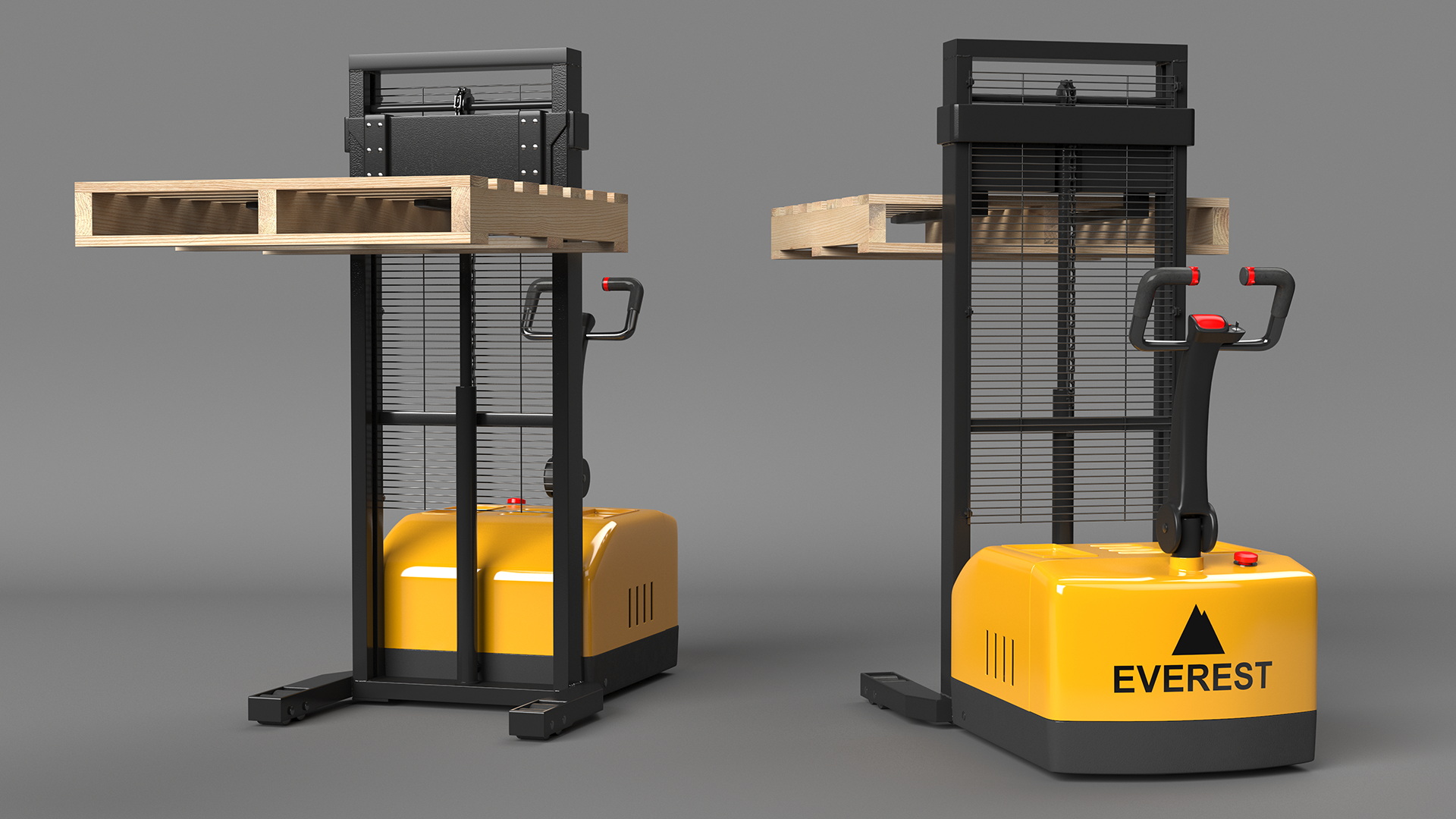 3D Pallet Stacker Everest Yellow with Wooden Pallet model