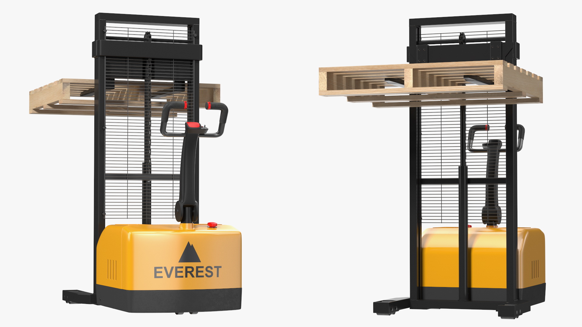 3D Pallet Stacker Everest Yellow with Wooden Pallet model