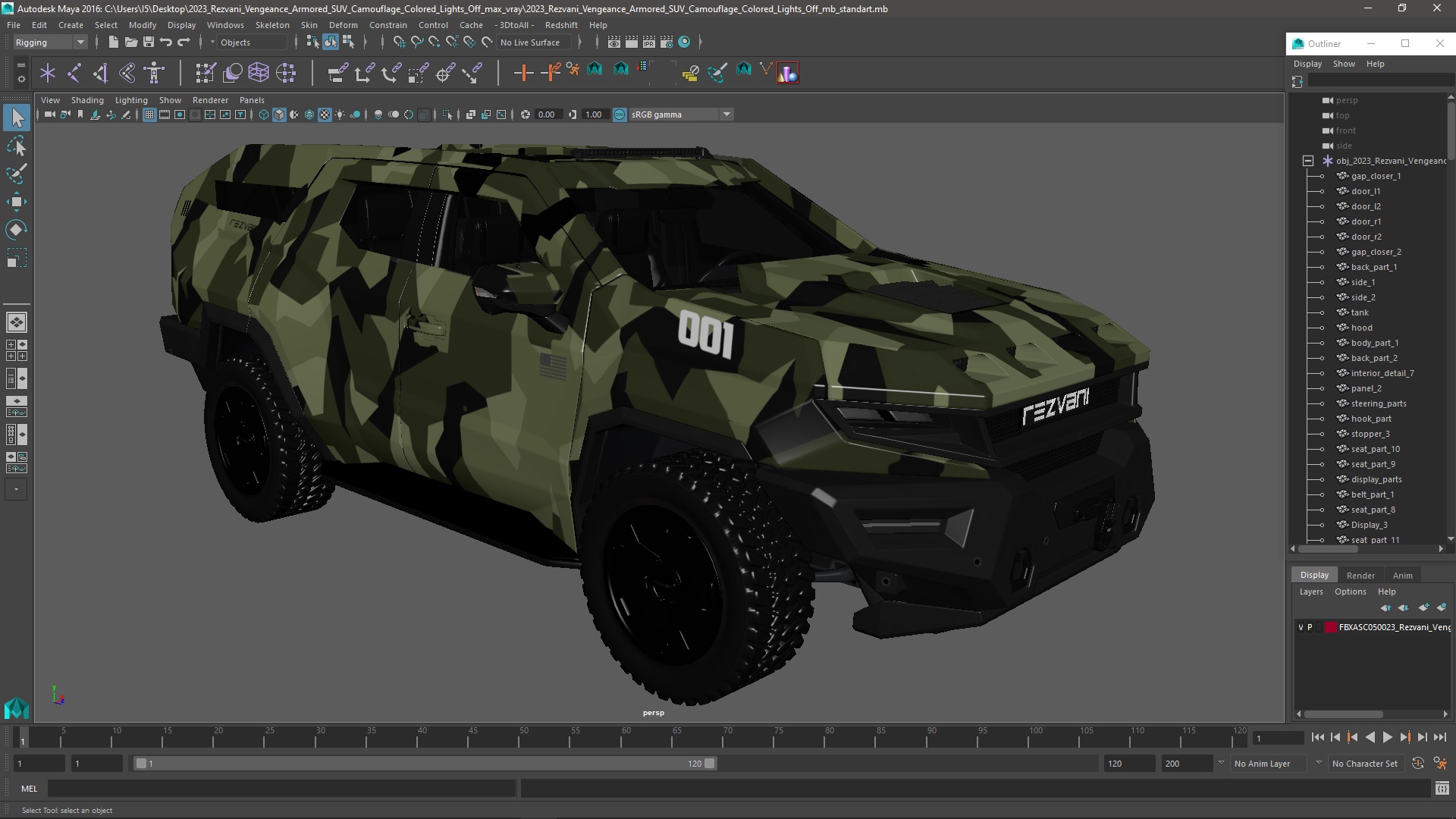 2023 Rezvani Vengeance Armored SUV Camouflage Colored Lights Off 3D model