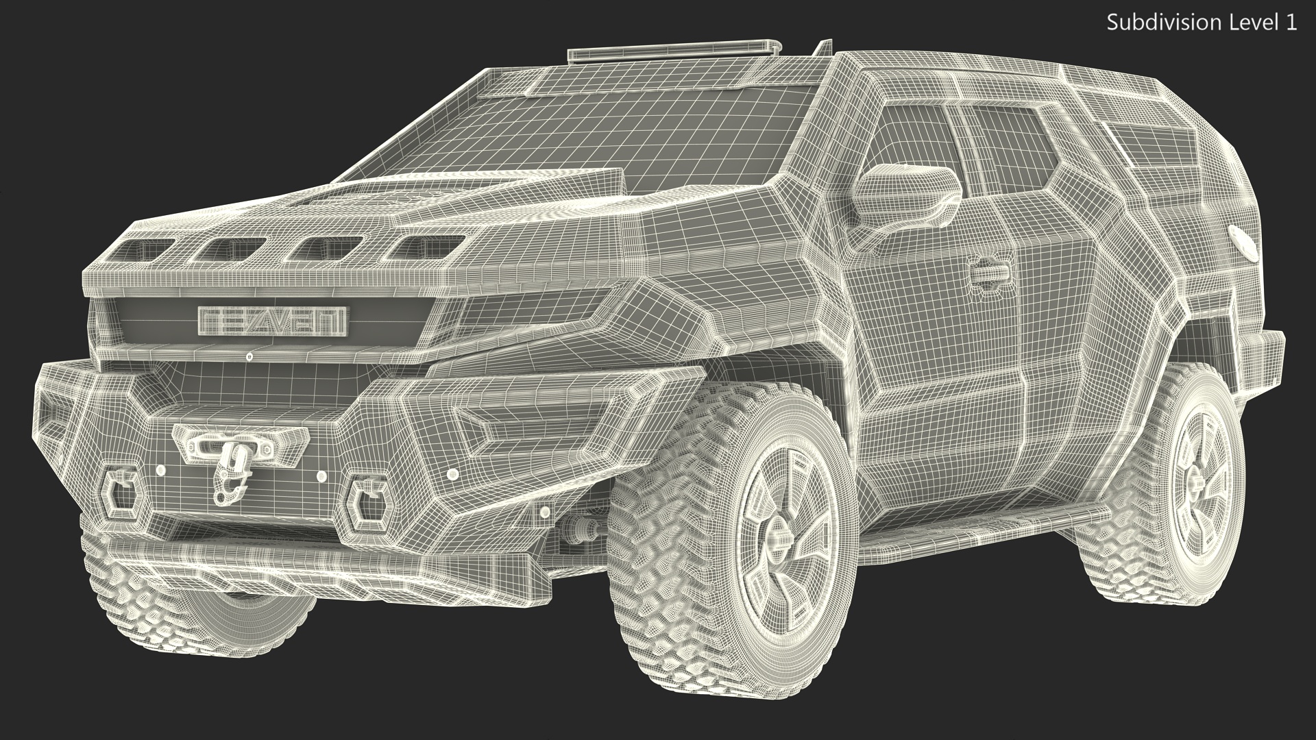 2023 Rezvani Vengeance Armored SUV Camouflage Colored Lights Off 3D model