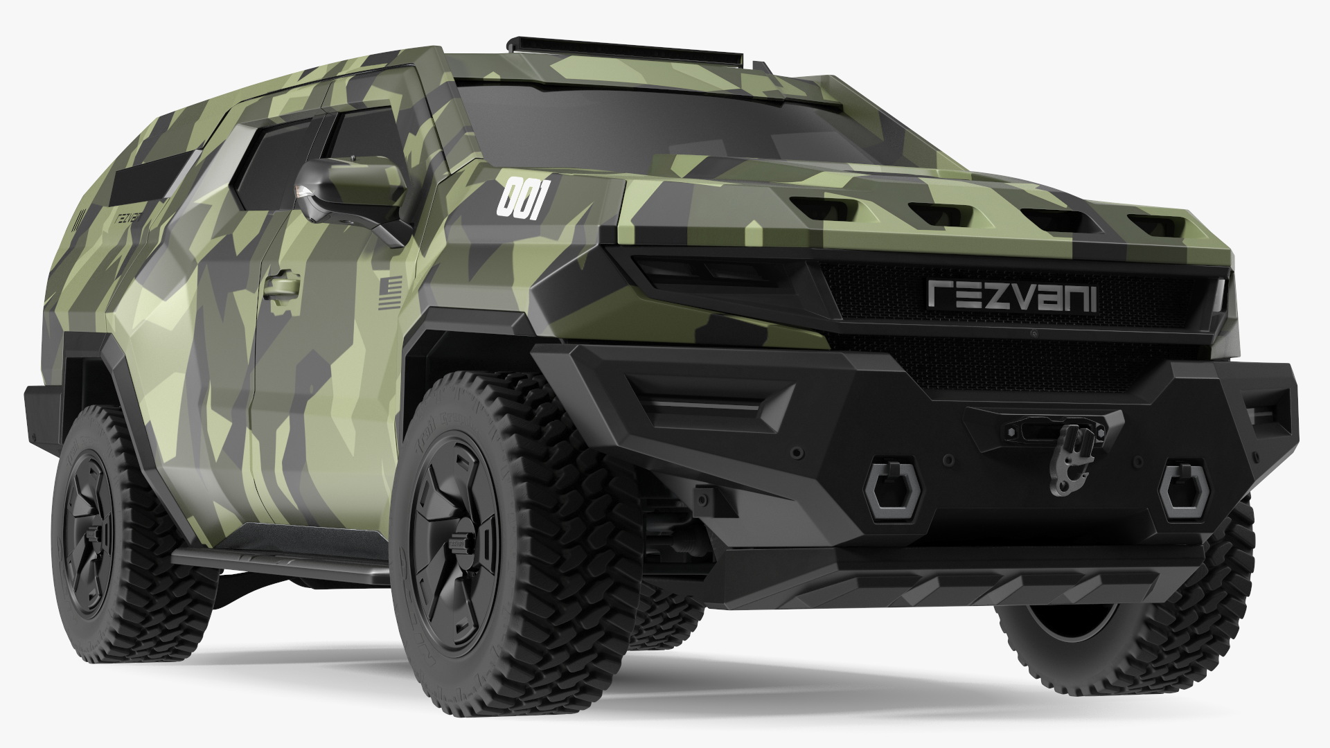 2023 Rezvani Vengeance Armored SUV Camouflage Colored Lights Off 3D model