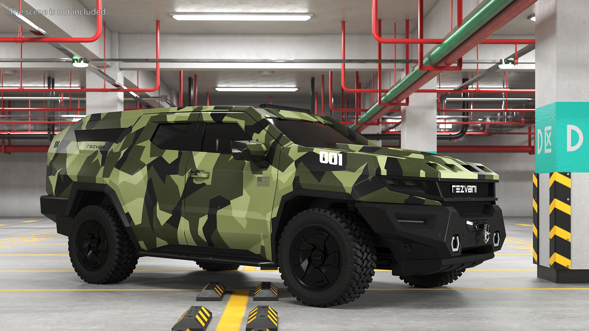 2023 Rezvani Vengeance Armored SUV Camouflage Colored Lights Off 3D model