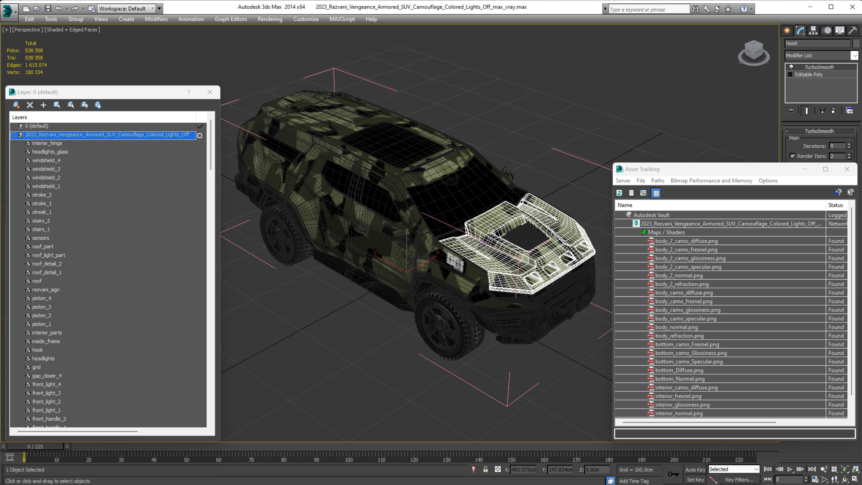 2023 Rezvani Vengeance Armored SUV Camouflage Colored Lights Off 3D model