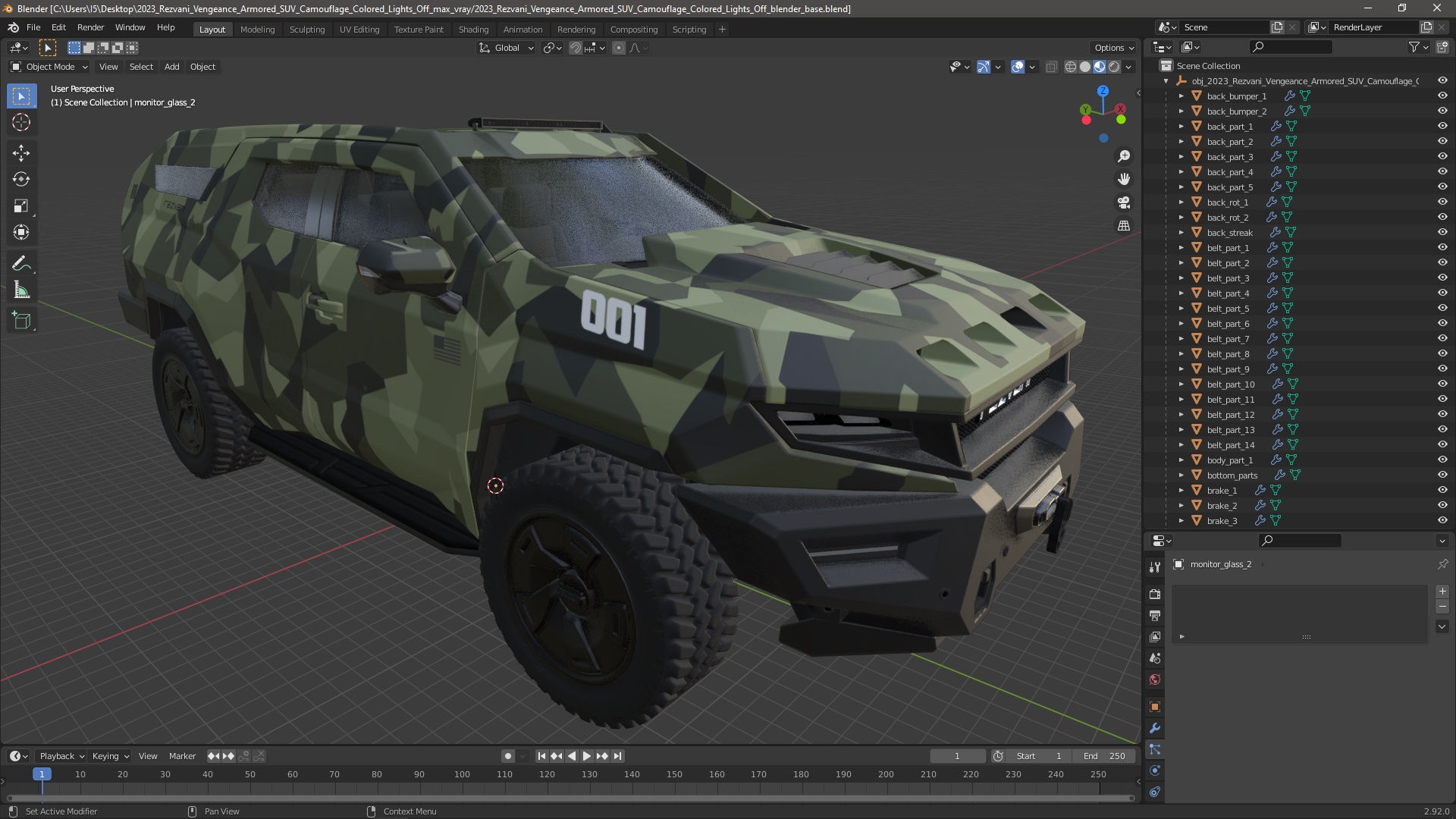 2023 Rezvani Vengeance Armored SUV Camouflage Colored Lights Off 3D model