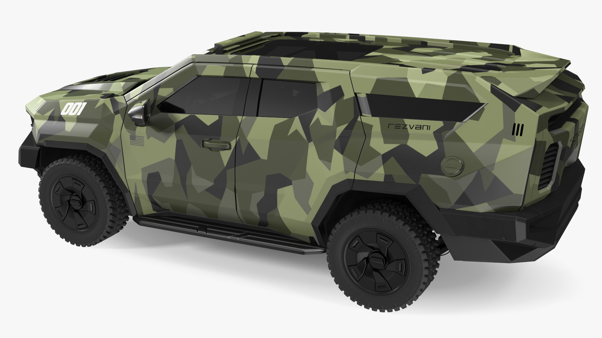 2023 Rezvani Vengeance Armored SUV Camouflage Colored Lights Off 3D model