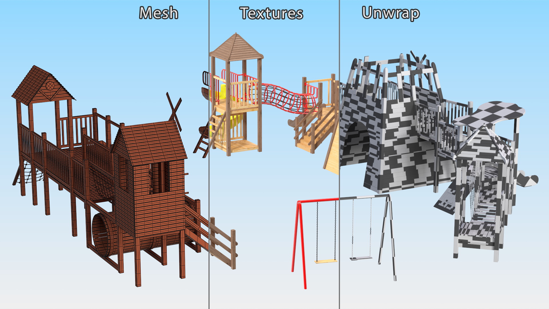 Wooden Playground Structure 3D