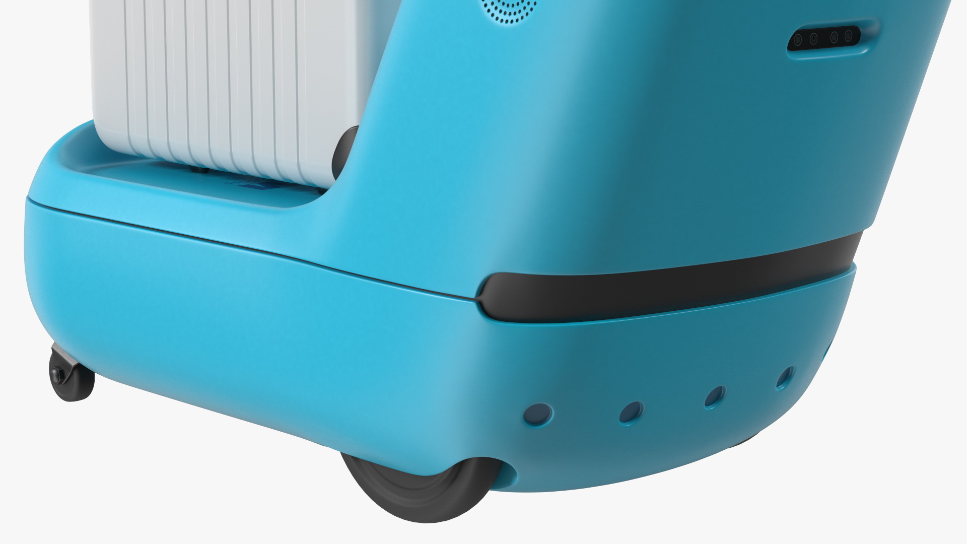 3D KLM Care E Robot and White Luggage Bag model