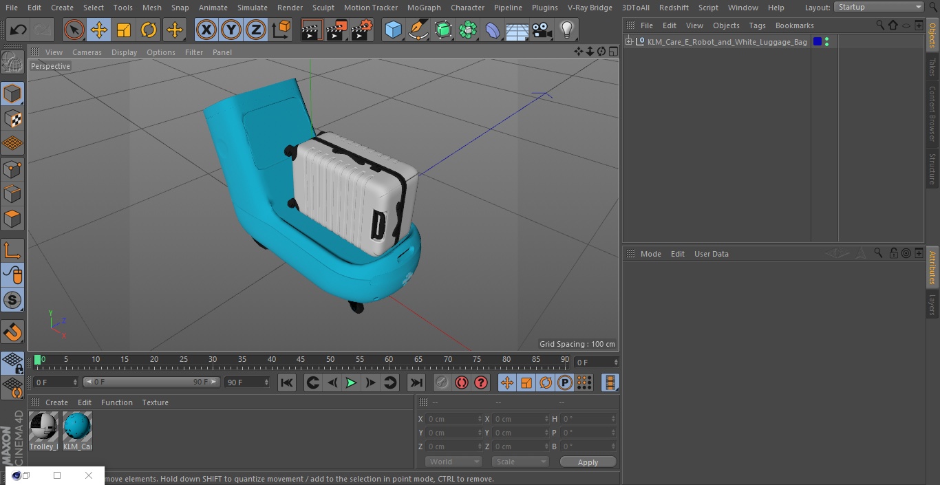 3D KLM Care E Robot and White Luggage Bag model