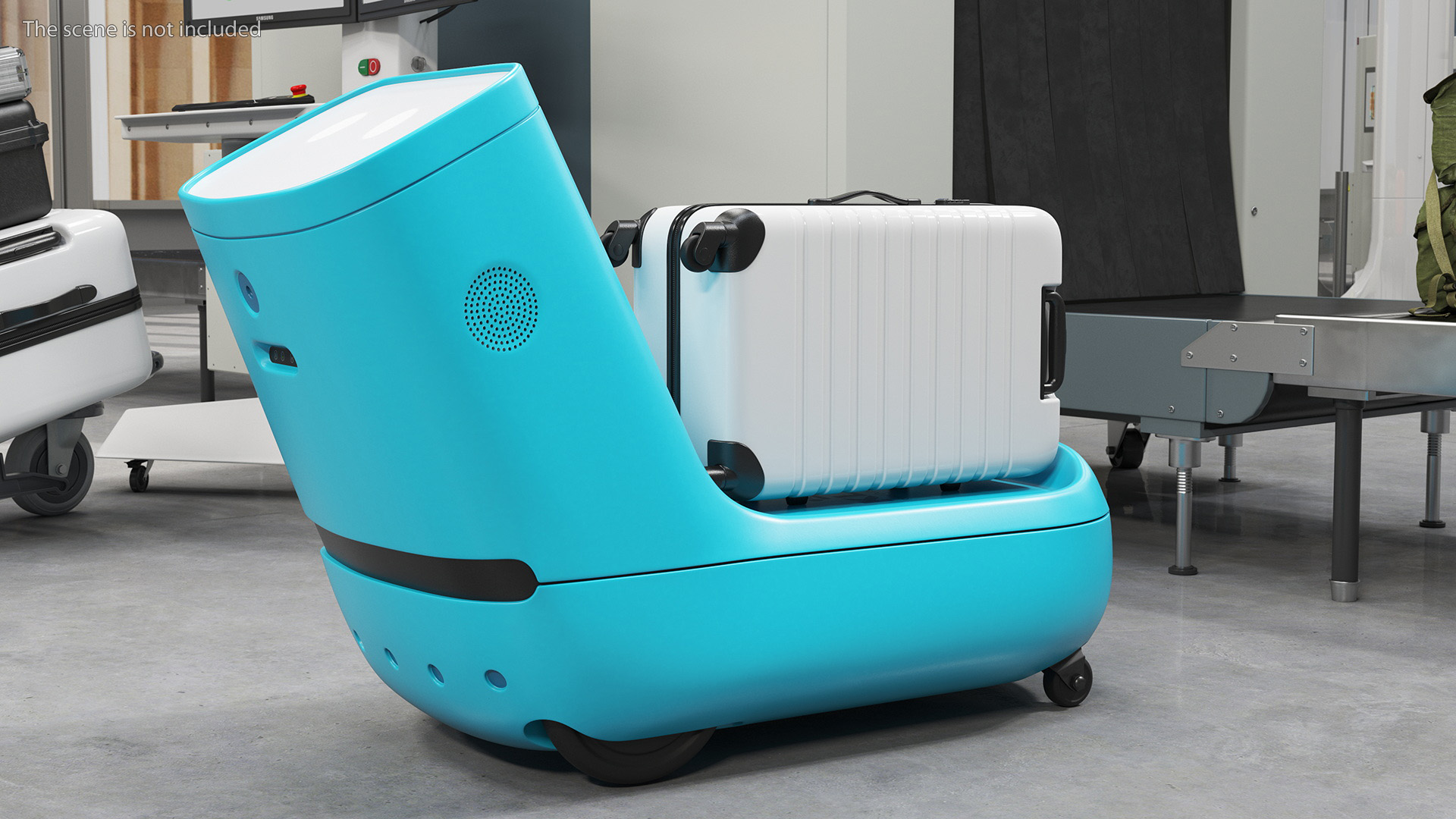 3D KLM Care E Robot and White Luggage Bag model