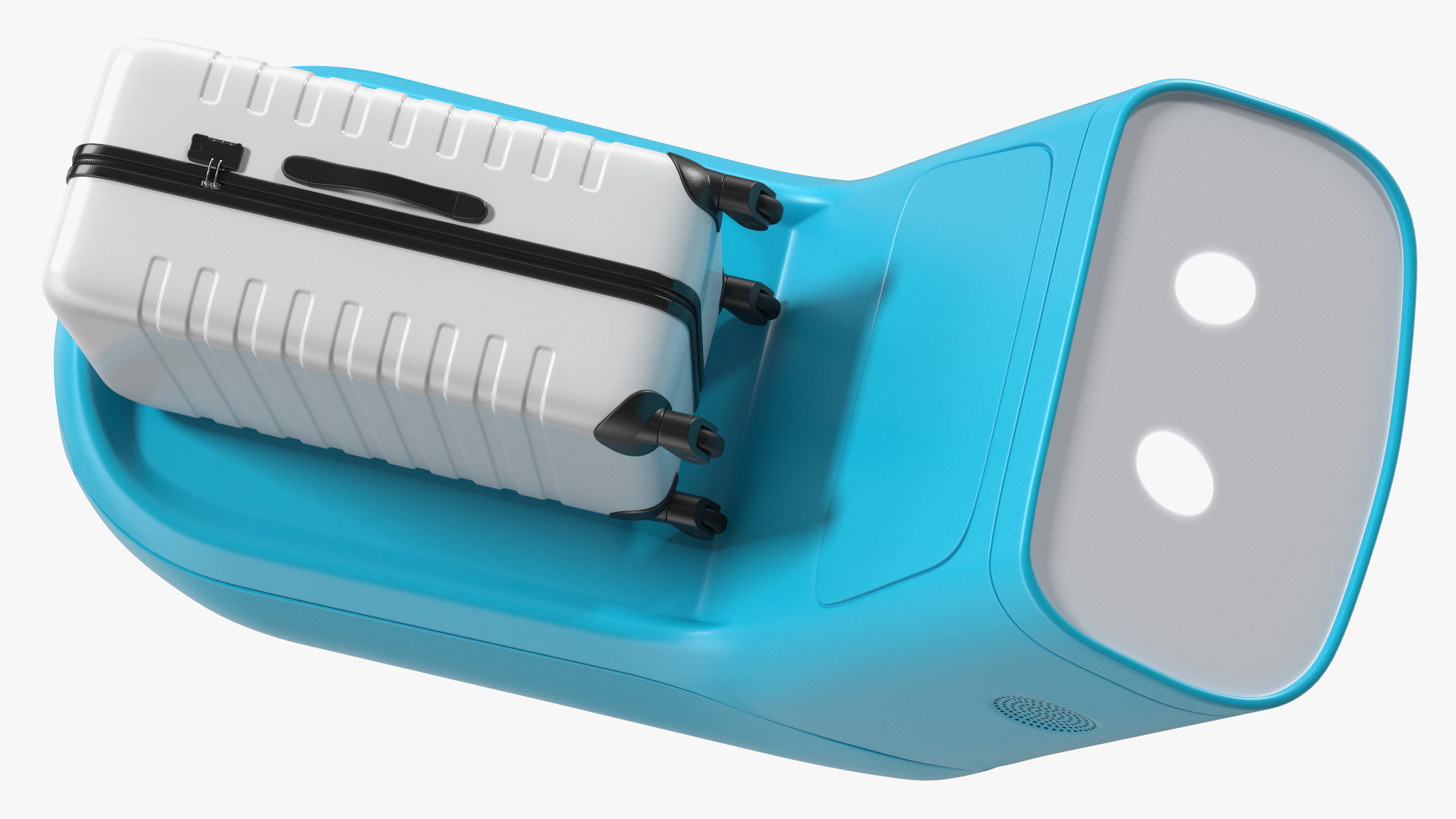 3D KLM Care E Robot and White Luggage Bag model