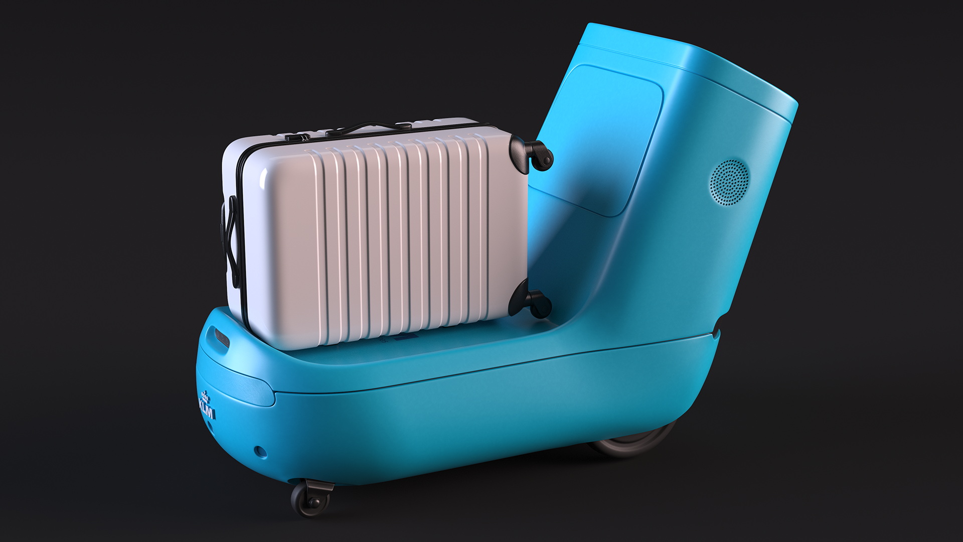 3D KLM Care E Robot and White Luggage Bag model