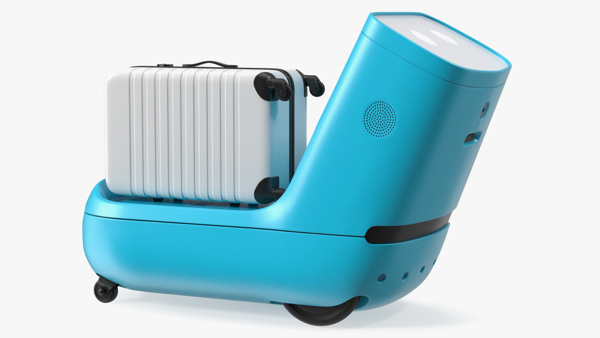 3D KLM Care E Robot and White Luggage Bag model
