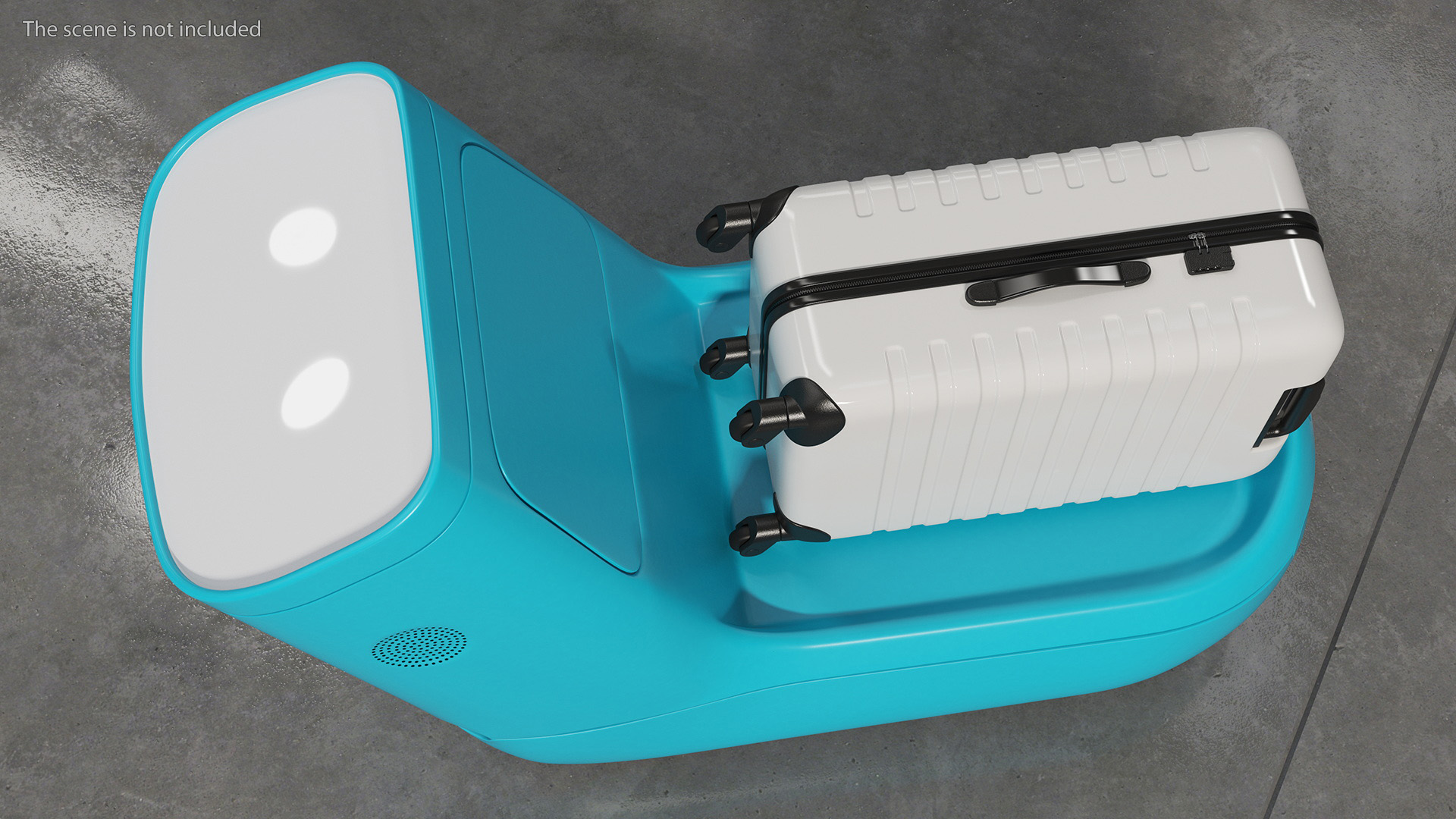 3D KLM Care E Robot and White Luggage Bag model