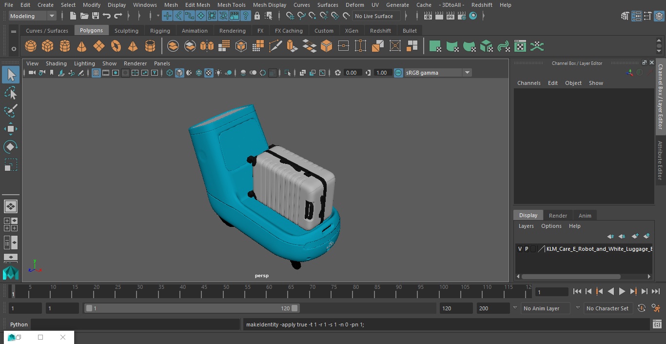 3D KLM Care E Robot and White Luggage Bag model